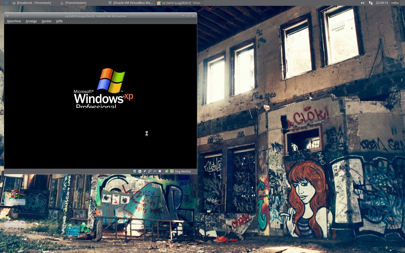 An archival Linux desktop running Windows XP in VirtualBox.